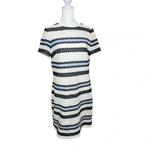 Lauren Ralph Lauren Crochet Shift Dress Blue White Knee Length Short Sleeve